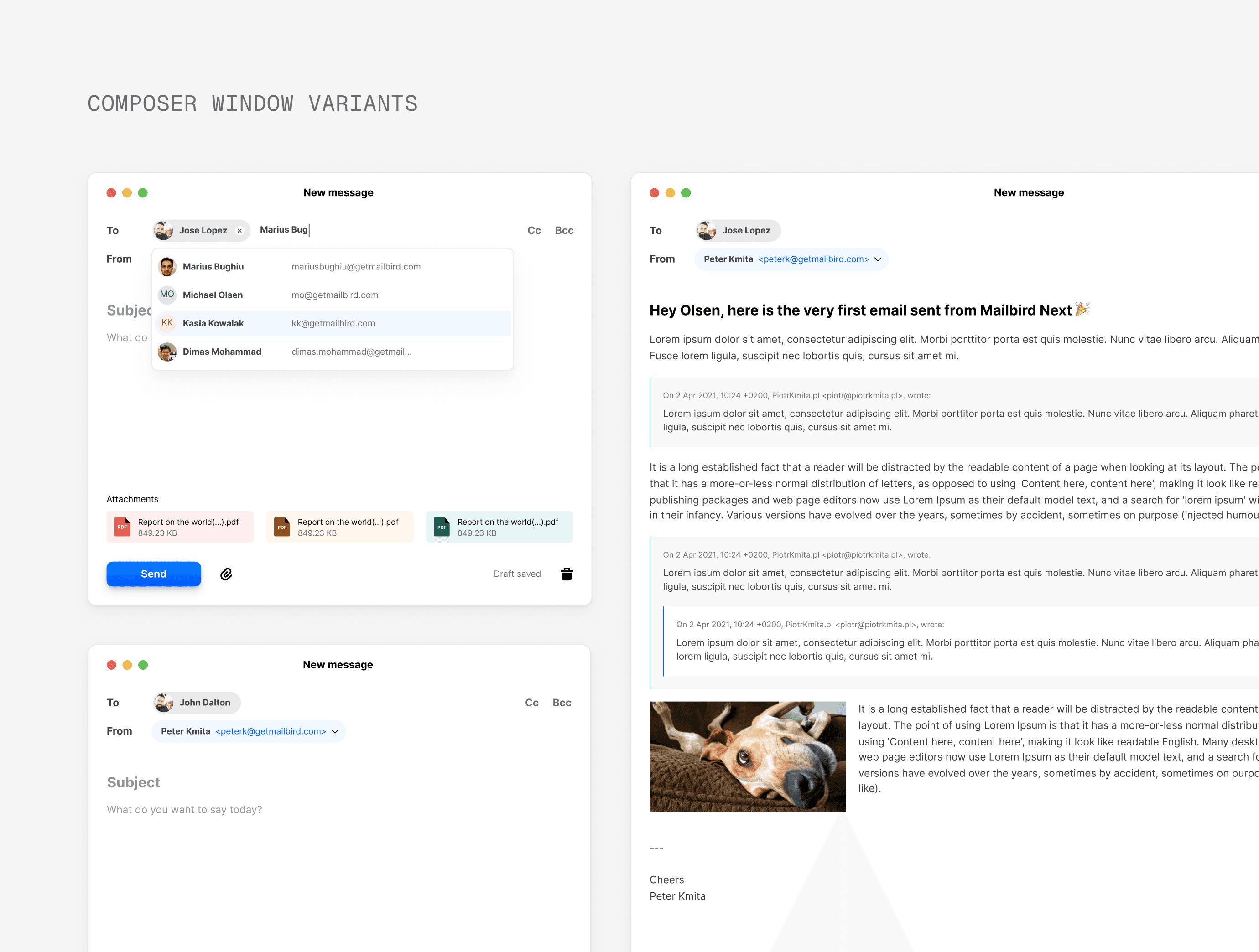New email composer window variants